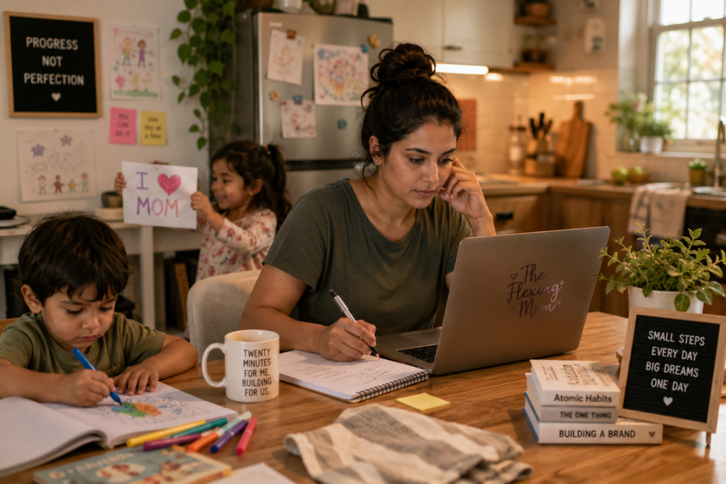 Busy mom finding time for herself while working on her goals at home
